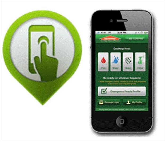 The homepage of the SERVPRO Ready Plan app displays on a smart phone.  